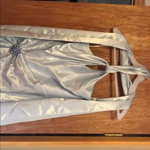 Worn Once Light Blue Satin Halter Dress with Shawl